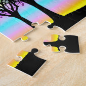 ブラックシルエットの木々の後ろのパステルサンセット ジグソーパズル (側面)