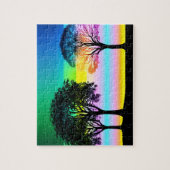 ブラックシルエットの木々の後ろのパステルサンセット ジグソーパズル (縦)