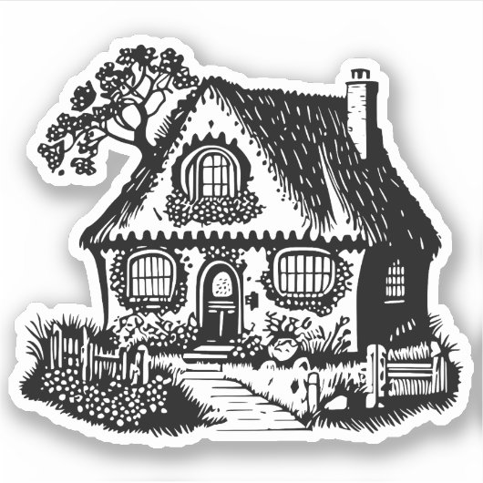 ブラックシルエットコージーカントリーコテージスケッチ シール (正面)