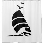 「ブラックシルエットセーリングボート」シャワーカーテン シャワーカーテン (正面)