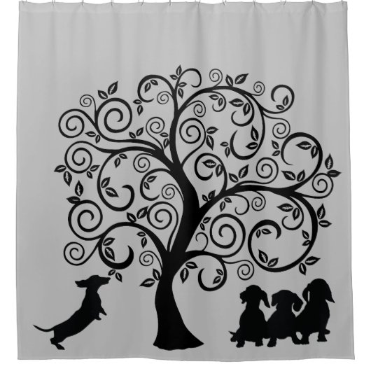 ブラックシルエットダックスシャントシャワーカーテン シャワーカーテン (正面)