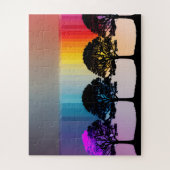 ブラックシルエットツリーパープル葉レインボーフェンス ジグソーパズル (縦)