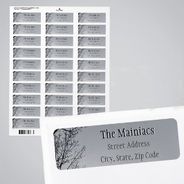 ブラックシルエットツリーブランチ灰色差出人住所 ラベル