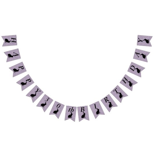 ブラックシルエットハッピーバースデーラビットオンパープル バンティングフラッグ (全)