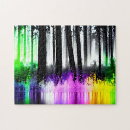 ブラックシルエットフォレストのパステルリフレクション ジグソーパズル