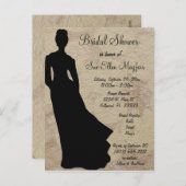 ブラックシルエットブライドベージュフローラ背景 インビテーションポストカード (正面/裏面)