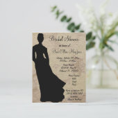 ブラックシルエットブライドベージュフローラ背景 インビテーションポストカード (スタンド正面)