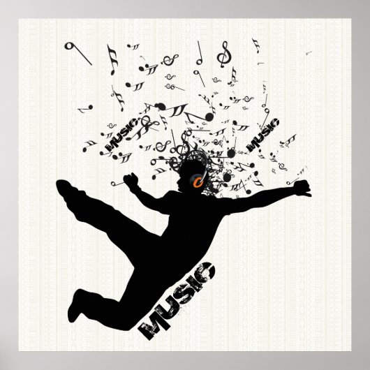 ブラックシルエットミュージックコンセプトデザイン踊りマン ポスター (正面)