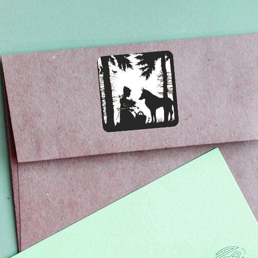 ブラックシルエットレッドライディングフードウルフウッド スクエアシール