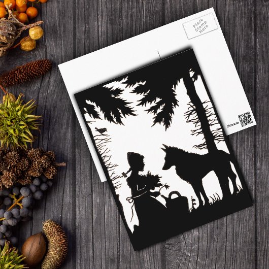 ブラックシルエットレッドライディングフードウルフウッド ポストカード