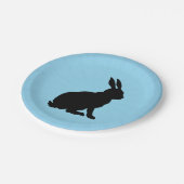 ブラックシルエット座るウサギのライトブルー ペーパープレート (アングル)