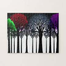 ブラックシルエット葉フォレストの緑の赤紫の森