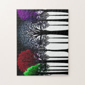 ブラックシルエット葉フォレストの緑の赤紫の森 ジグソーパズル (縦)