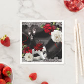 ブラックシルクエレガントフローラ&レースマスカレードパーティー スタンダードカクテルナプキン (インサイチュ)