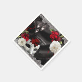 ブラックシルクエレガントフローラ&レースマスカレードパーティー スタンダードカクテルナプキン (角)