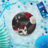 ブラックシルクエレガントフローラ&レースマスカレードパーティー ペーパープレート (パーティー)