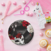 ブラックシルクエレガントフローラ&レースマスカレードパーティー ペーパープレート (パーティー)