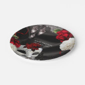 ブラックシルクエレガントフローラ&レースマスカレードパーティー ペーパープレート (アングル)