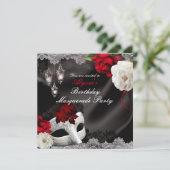 ブラックシルクエレガントフローラ&レースマスカレードパーティー 招待状 (スタンド正面)