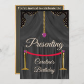 ブラックシルクシアターカーテン誕生日 招待状 (正面/裏面)