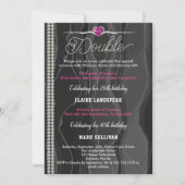 ブラックシルクパール&ピンクアダルトジョイント誕生日 招待状 (正面)