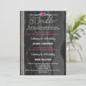 ブラックシルクパール&ピンクアダルトジョイント誕生日 招待状 (スタンド正面)