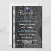 ブラックシルクパール&ブルーアダルトジョイント誕生日 招待状 (正面)