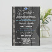 ブラックシルクパール&ブルーアダルトジョイント誕生日 招待状 (スタンド正面)