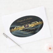 ブラックシルク金ゴールドスクロール結婚楕円形のワインシール 楕円形シール (封筒)