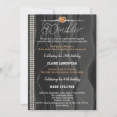 ブラックシルク、パール＆オレンジ 大人の共同誕生日 招待状 (正面)