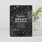 ブラックシルバーきらめくライツグラムスウィート16パーティー 招待状 (スタンド正面)