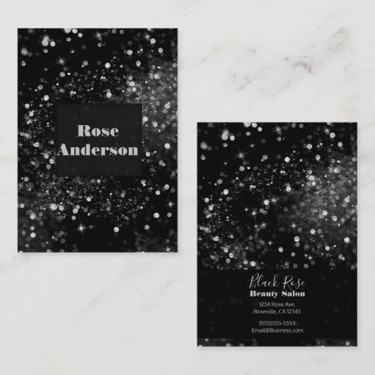 ブラックシルバーきらめくライツグラムスパークルグリッター 名刺 (正面/裏面)