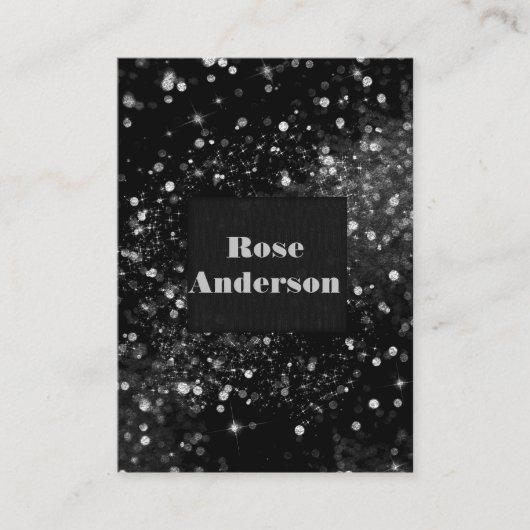 ブラックシルバーきらめくライツグラムスパークルグリッター 名刺 (正面)