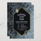 ブラックシルバーと金ゴールド100thバースデーパーティー 招待状 (正面/裏面)