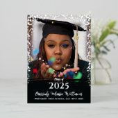 ブラックシルバーのコンフェッティーフォイル卒業発表 箔招待状 (立ち正面)