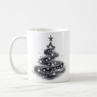 ブラックシルバーのスパークリングクリスマスツリー コーヒーマグカップ