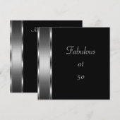 ブラックシルバーのファビュラスな50歳の誕生日パーティーのご招待 招待状 (正面/裏面)