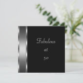 ブラックシルバーのファビュラスな50歳の誕生日パーティーのご招待 招待状 (スタンド正面)