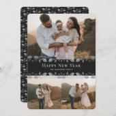 ブラックシルバーのホーリー写真ハッピーニューイヤーカード シーズンカード (正面/裏面)