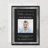 ブラックシルバーの写真の誕生日 招待状 (正面)
