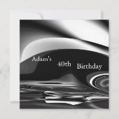 ブラックシルバーの抽象画 男性の40歳の誕生日パーティー 招待状 (正面)