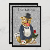 ブラックシルバーの独身最後の夜の招待状ブルドッグ 招待状 (正面/裏面)