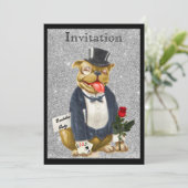 ブラックシルバーの独身最後の夜の招待状　ブルドッグ 招待状 (スタンド正面)