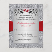 ブラックシルバーの花のハートの偽の箔の返信カード 出欠カード (裏面)