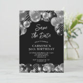 ブラックシルバーの50歳の誕生日Save the Date 招待状 (スタンド正面)