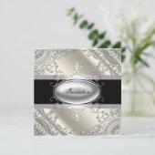 ブラックシルバーアイボリー白黒パーティー 招待状 (スタンド正面)