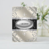 ブラックシルバーアイボリー白黒RSVP 出欠カード (スタンド正面)