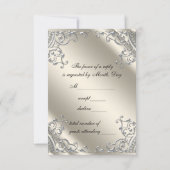 ブラックシルバーアイボリー白黒RSVP 出欠カード (裏面)