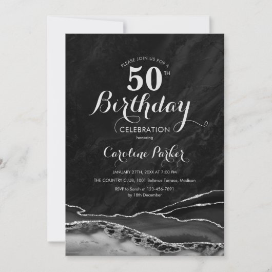 ブラックシルバーアガテマーブル50誕生日 招待状 (正面)