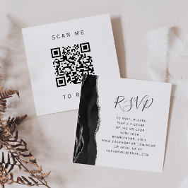 ブラックシルバーアゲートの結婚式QRコードRSVP エンクロージャーカード